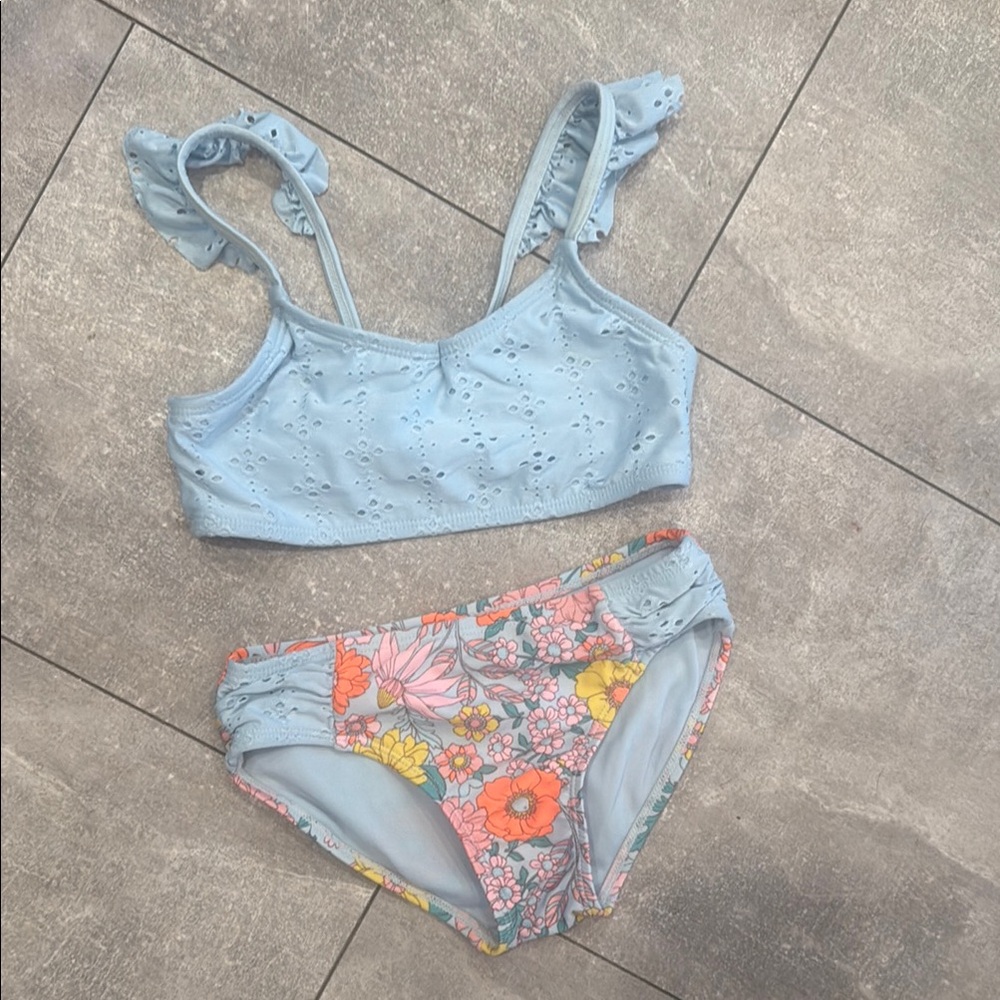 Cat & Jack Light Blue and Floral Kids Bikini